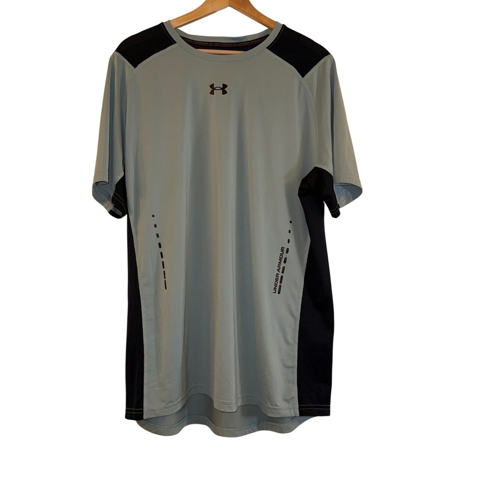 Under Armour HeatGear Mens XL TG EG Gray Black Athletic T Shirt Loose Fit